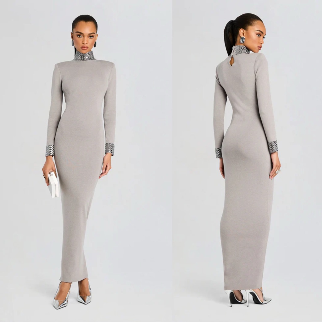 Retrofete Monroe Embellished Cashmere Blend Knit Maxi In Cloud Grey Small